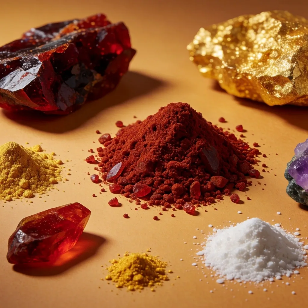Mineral and vitamin powder samples on warm paper