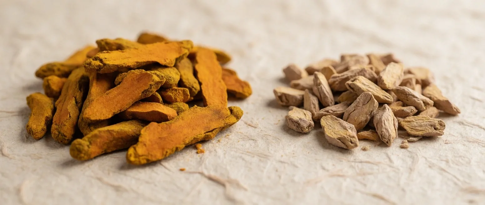 Natural supplement ingredients arranged on warm paper